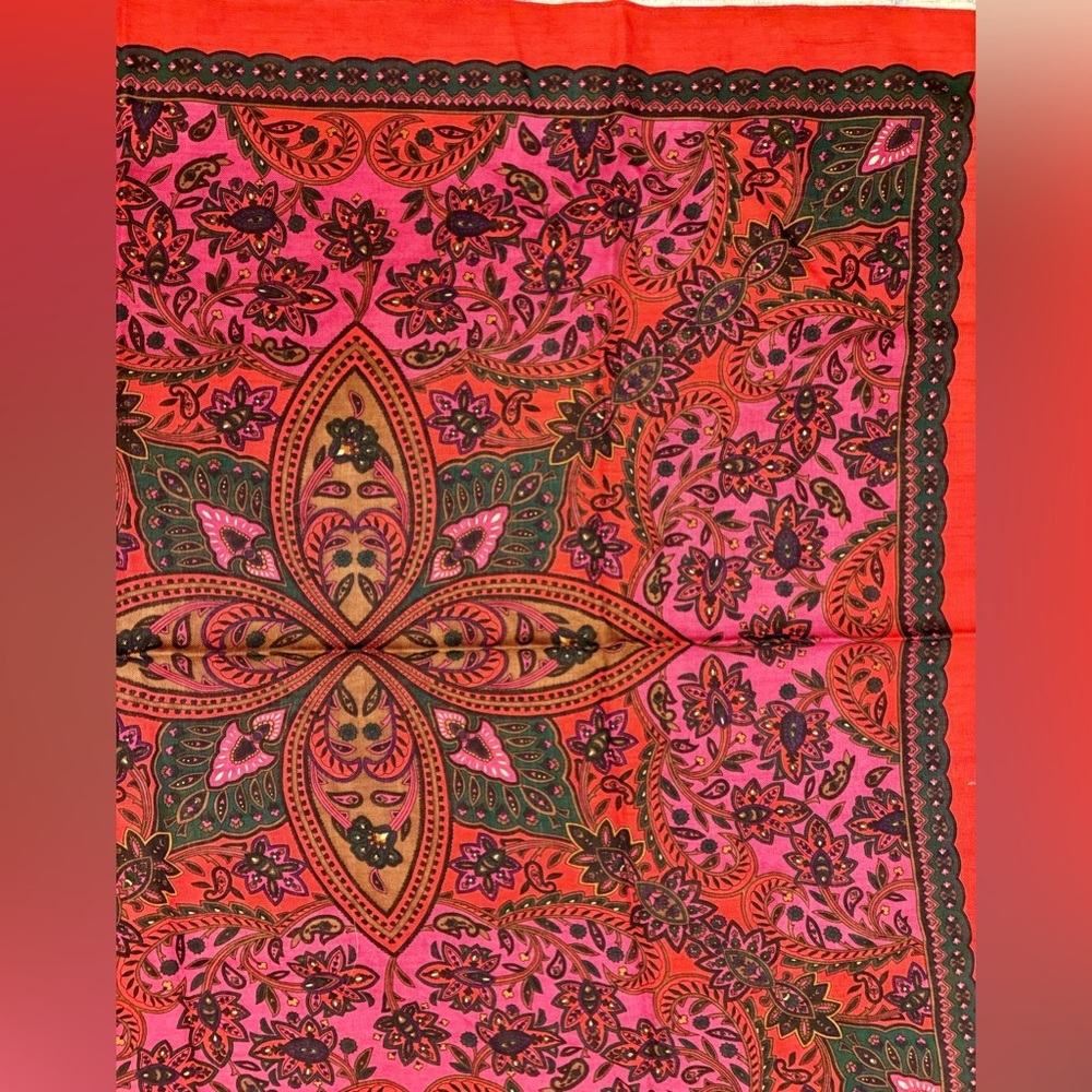 CHRISTIAN DIOR Vintage Rare Red Paisley Floral Retro 100% Wool Square Scarf - Picture 4 of 14